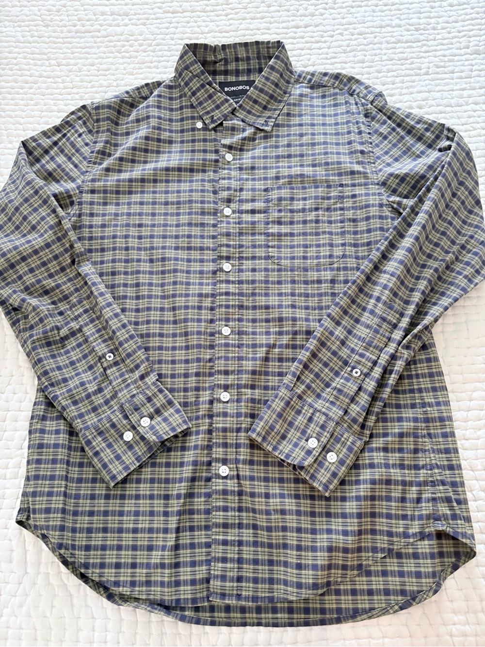 Bonobos Olive and Navy Plaid Button-Down Shirt - Medium